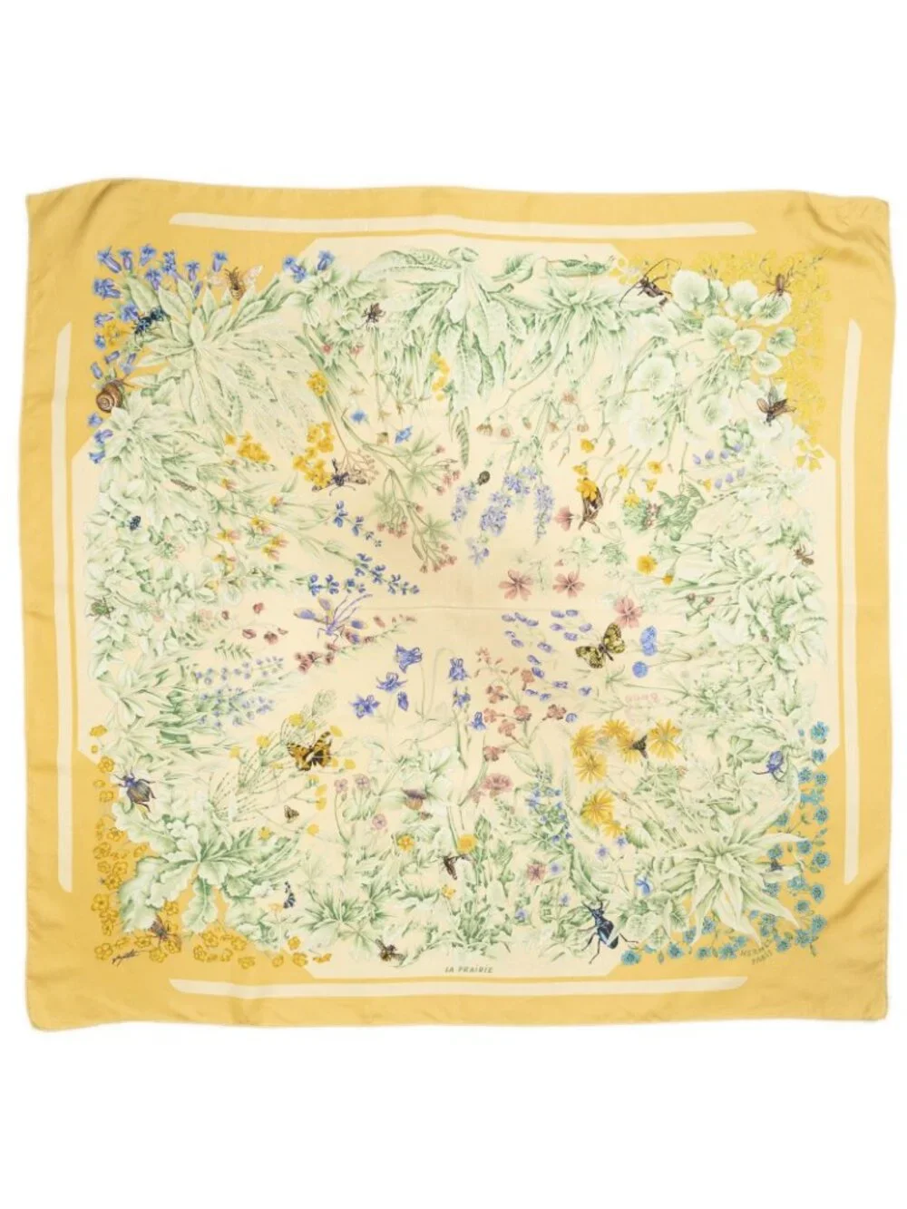 Hermes Scarf Yellow Green Twill Silk